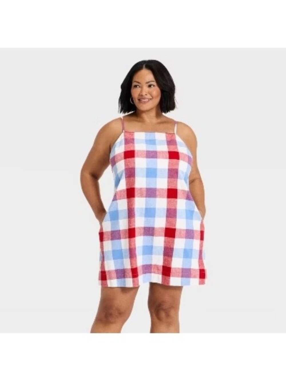 NWT Women's Linen Mini Dress - A New Day Plaid XXL